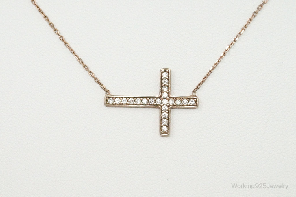Vintage Cubic Zirconia Rose Gold Vermeil Sterling Silver Cross Necklace | Jewelry > Necklaces > Pendants | Wiccan Center