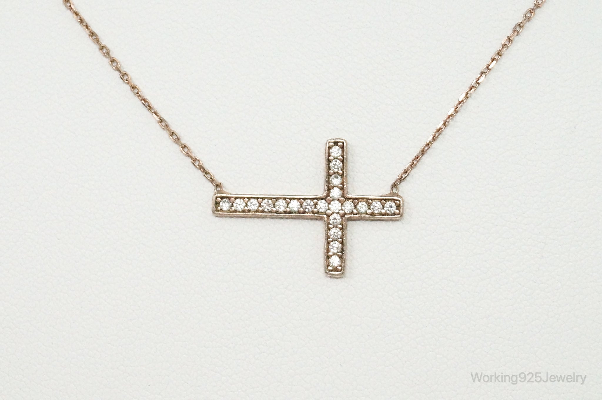 Vintage Cubic Zirconia Rose Gold Vermeil Sterling Silver Cross Necklace | Jewelry > Necklaces > Pendants | Wiccan Center