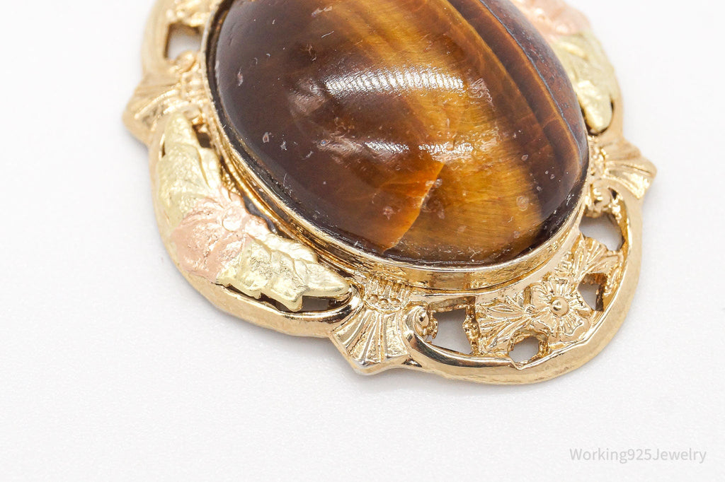Vintage 1940s Designer LSP Co 12K GF Tigers Eye Sterling Silver Pendant | Jewelry > Necklaces > Pendants | Wiccan Center