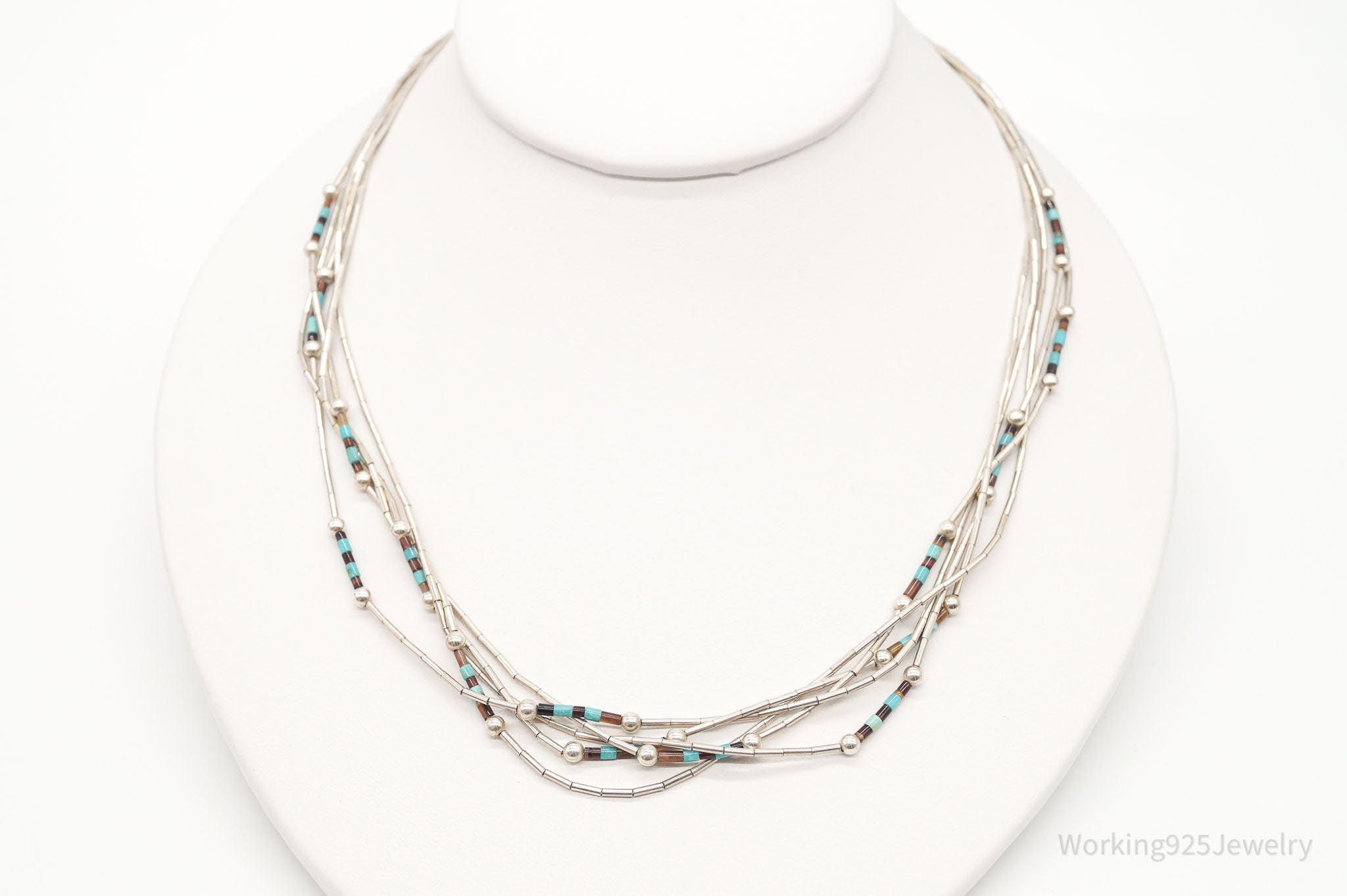 Vintage Native American Multi Gemstone Bead Sterling Silver Chain Necklace | Jewelry > Necklaces | Wiccan Center