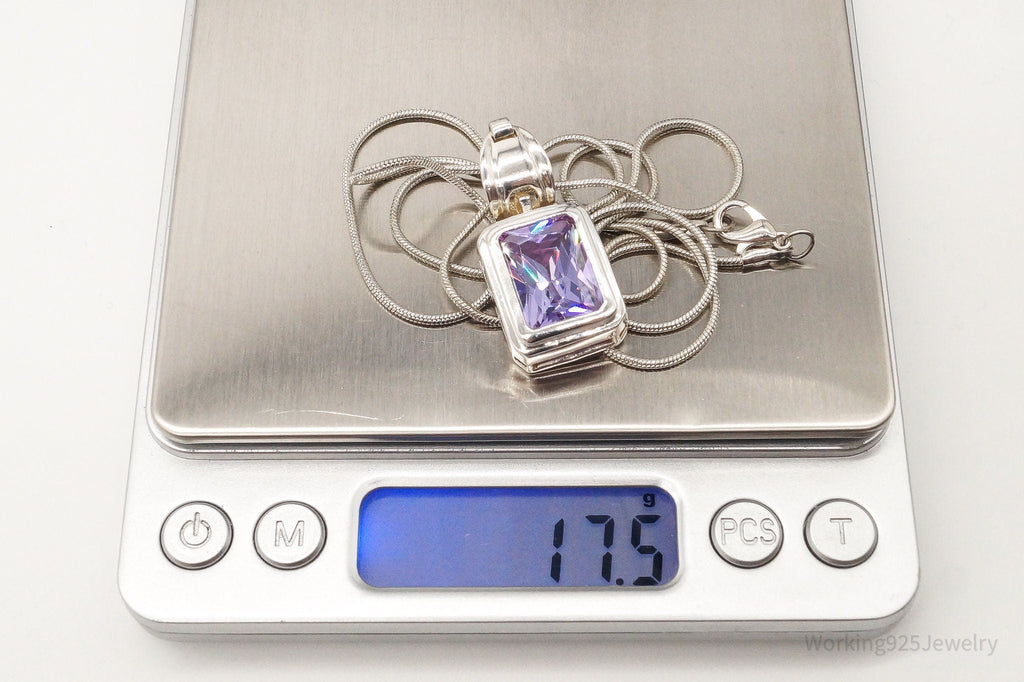 Vintage Large Purple Cubic Zirconia Sterling Silver Necklace | Jewelry > Necklaces > Pendants | Wiccan Center