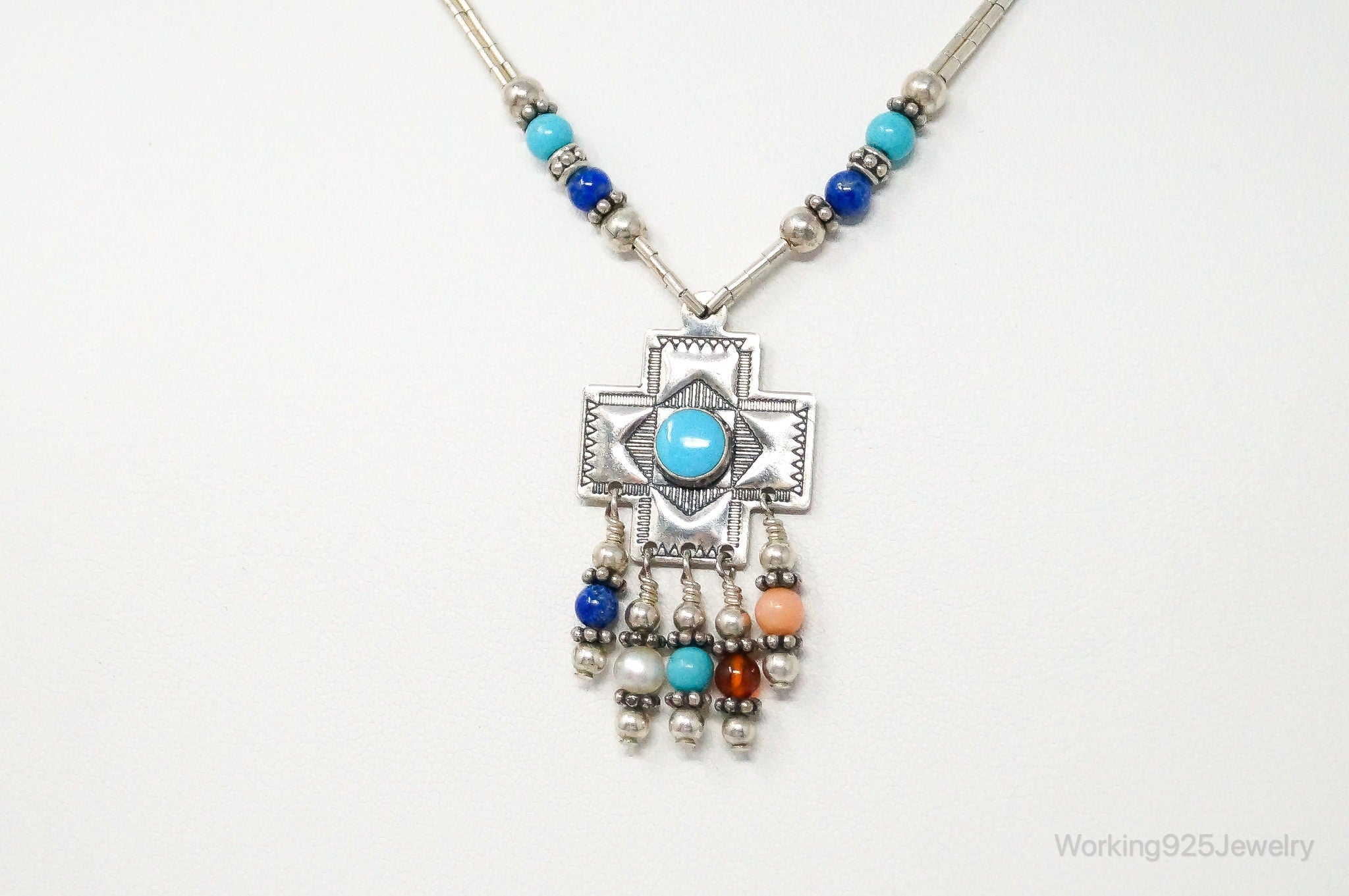 QT Turquoise Pendant On Carolyn Pollack Bead Sterling Silver Chain Necklace | Jewelry > Necklaces | Wiccan Center