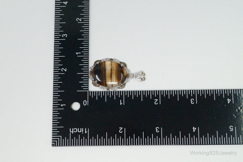 Antique Large Montana Agate Sterling Silver Necklace Pendant | Jewelry > Necklaces > Pendants | Wiccan Center