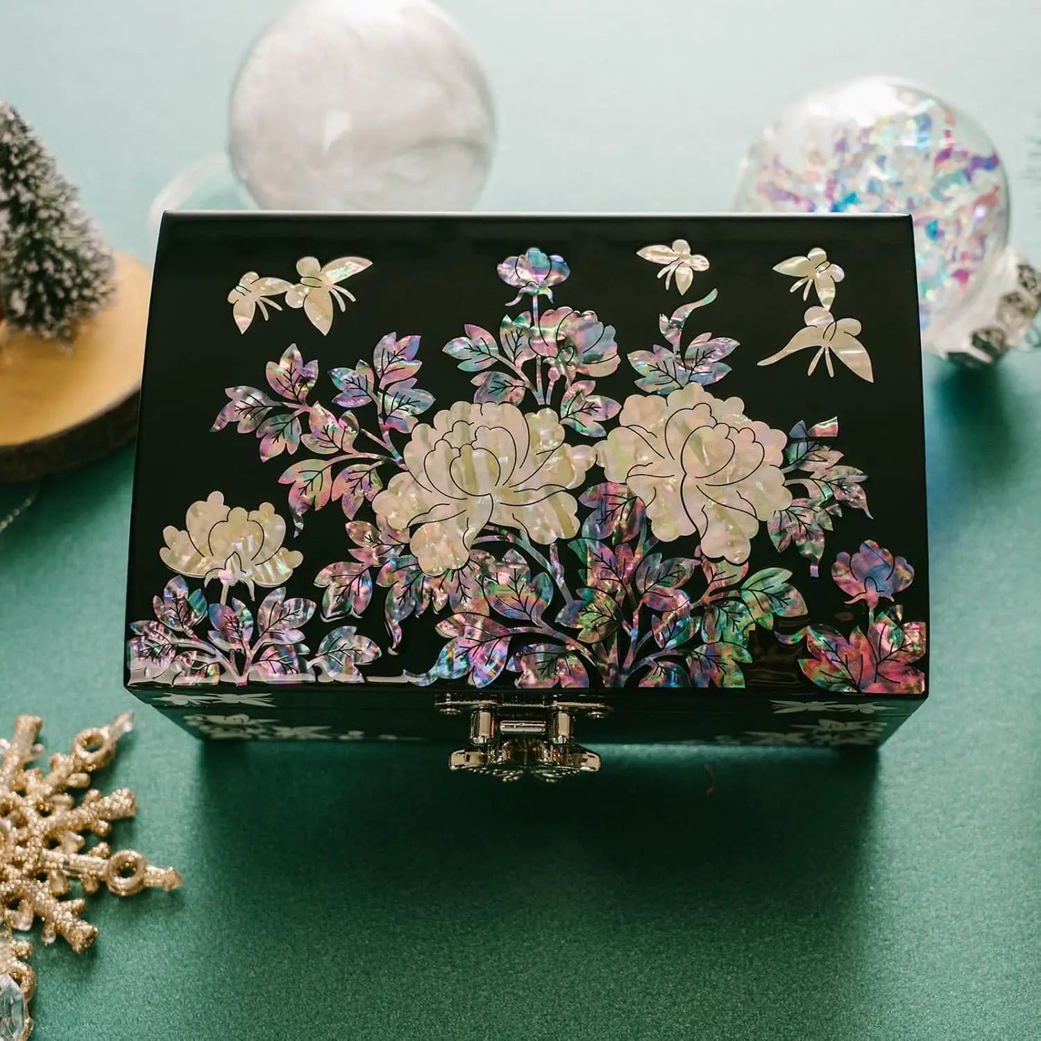Handcrafted Mother of Pearl Jewelry Box with Mirror, Organizer for Earrings Necklaces Rings Bracelets