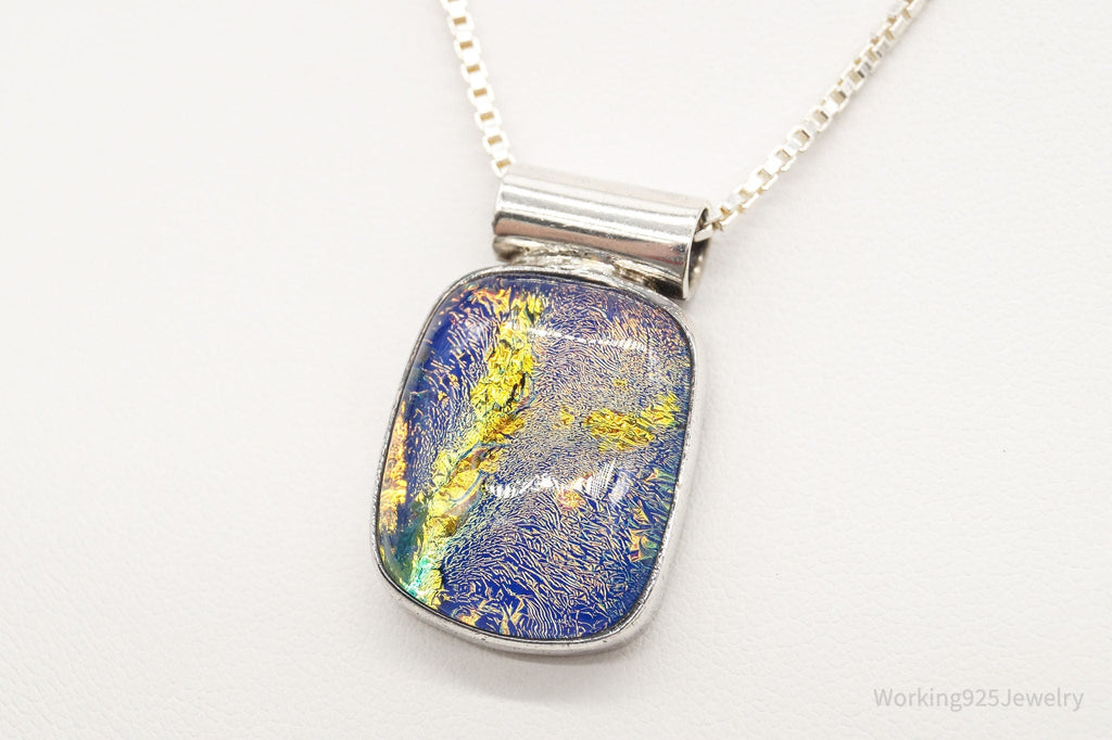 Vintage Large Dichroic Glass Sterling Silver Necklace | Jewelry > Necklaces > Pendants | Wiccan Center