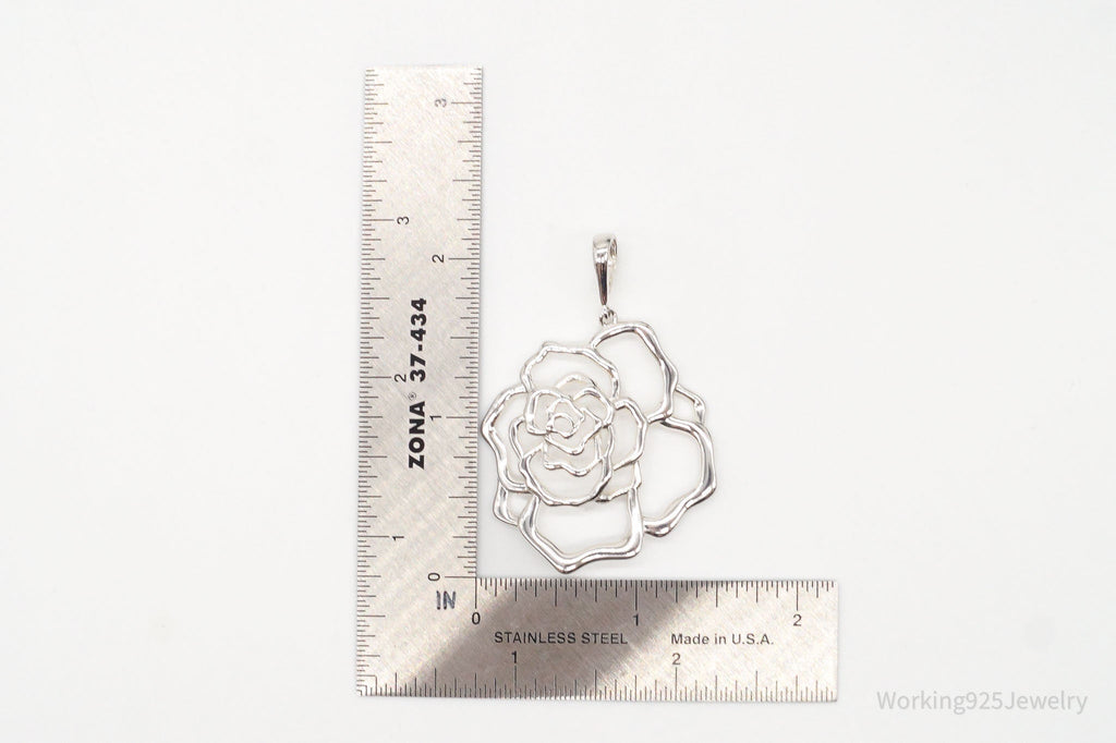Large Vintage Designer JCM Jacmel Mauritius Sterling Silver Rose Pendant | Jewelry > Necklaces > Pendants | Wiccan Center