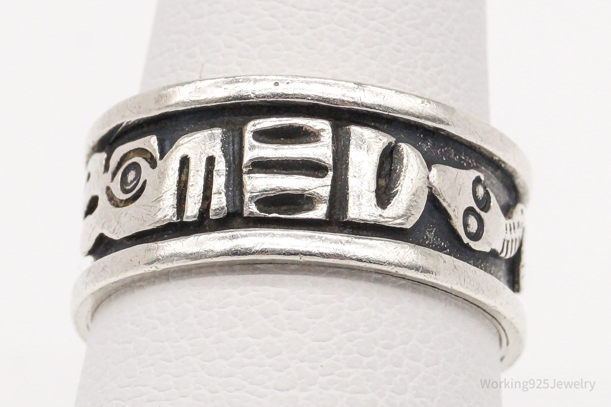 Vintage Tribal Symbols 950 Silver Band Ring - Size 6 | Jewelry > Rings | Wiccan Center