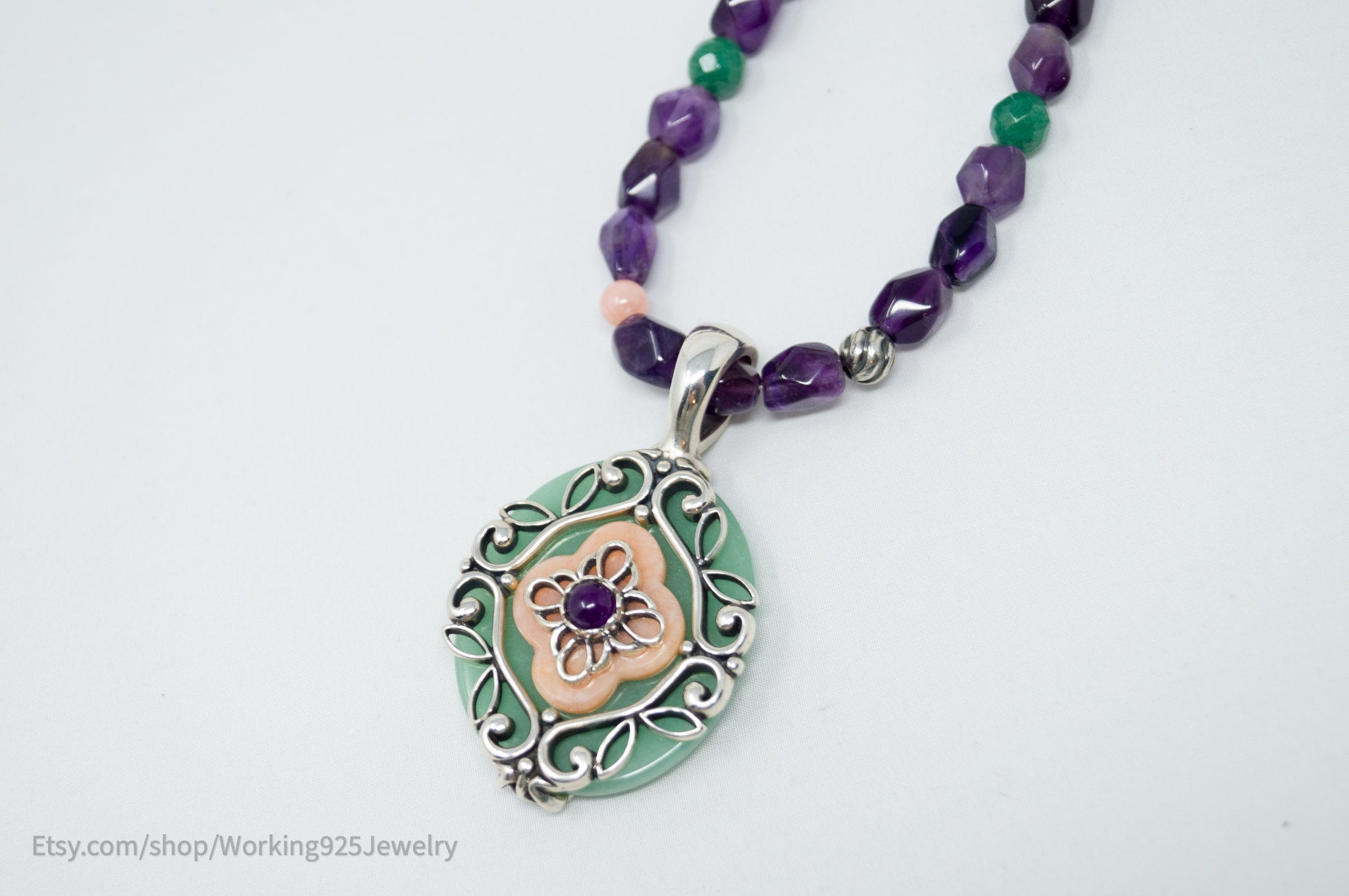 Vintage Carolyn Pollack Relios Amethyst Bead Western Sterling Silver Necklace | Jewelry > Necklaces > Pendants | Wiccan Center