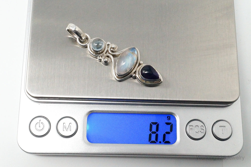 Vintage Blue Topaz Amethyst Moonstone Sterling Necklace Pendant | Jewelry > Necklaces > Pendants | Wiccan Center