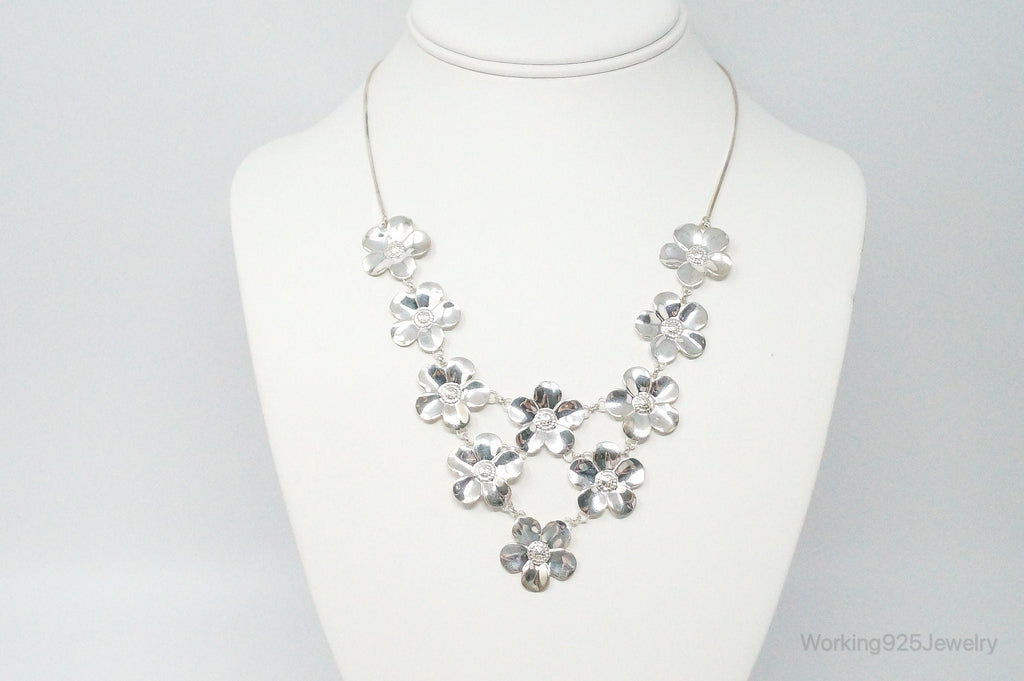 Vintage Italian Designer Paola Valentini Flowers Bib Sterling Silver Necklace | Jewelry > Necklaces > Pendants | Wiccan Center