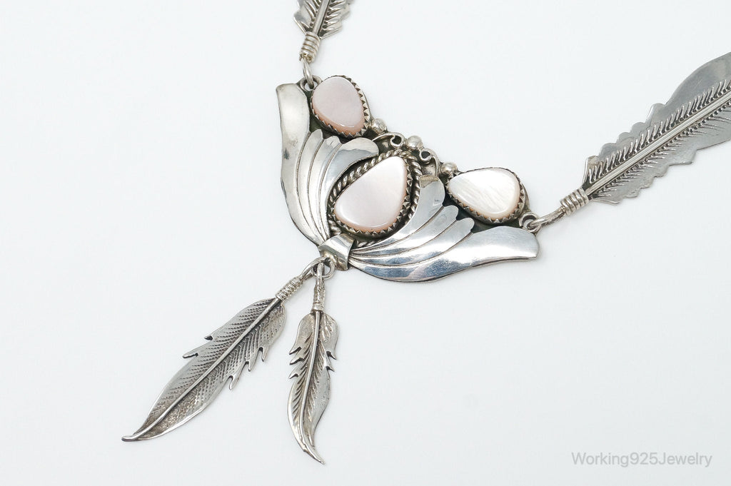 Vintage Native America Pink Mother Of Pearl Sterling Silver Necklace | Jewelry > Necklaces > Pendants | Wiccan Center