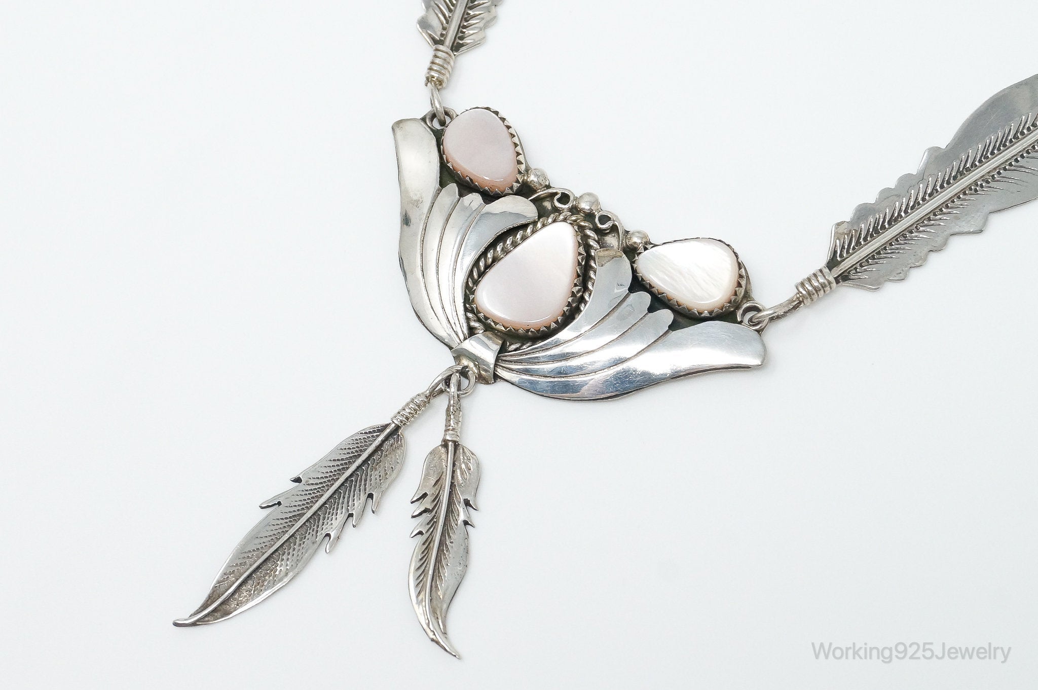 Vintage Native America Pink Mother Of Pearl Sterling Silver Necklace | Jewelry > Necklaces > Pendants | Wiccan Center