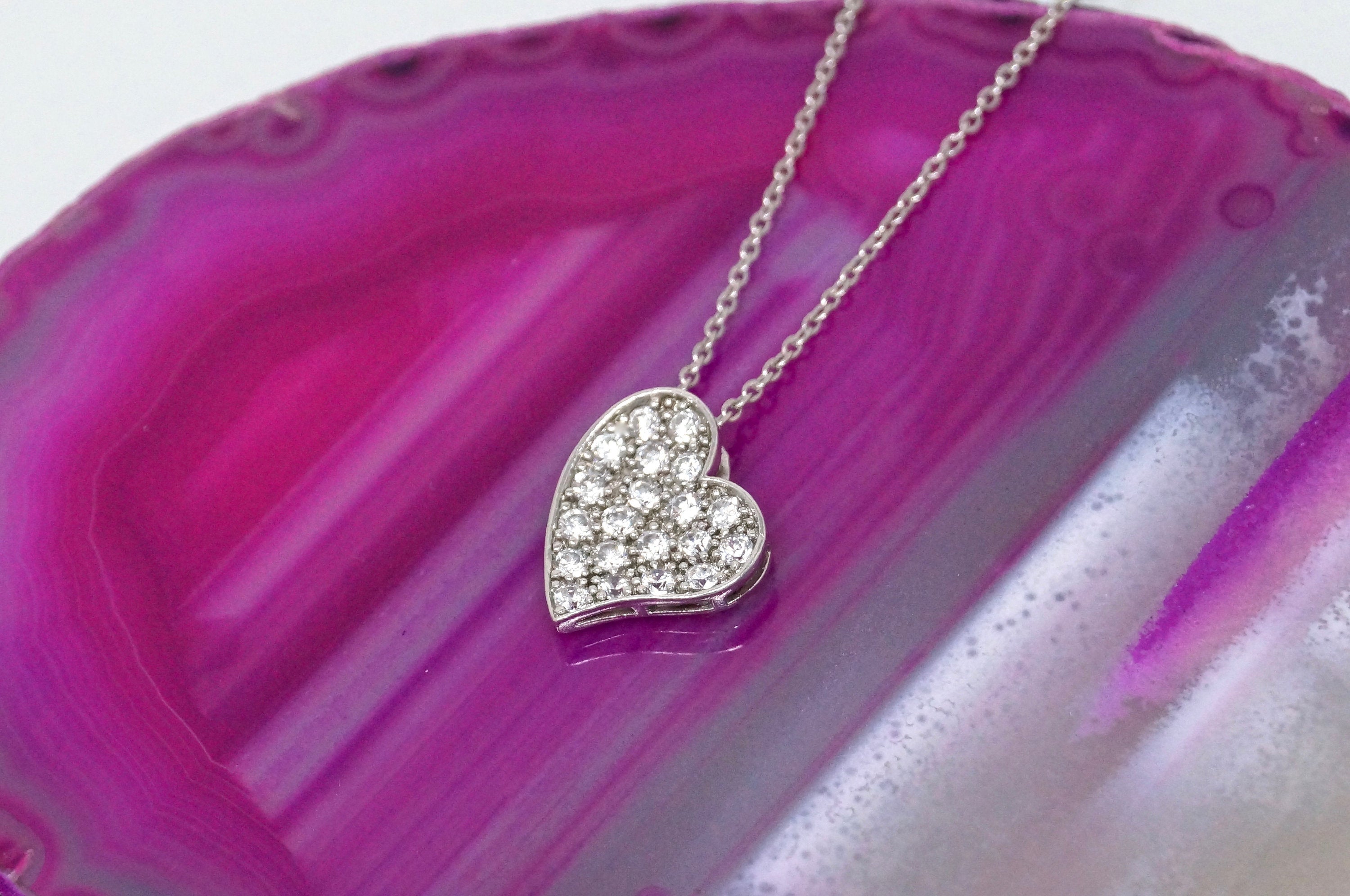 Vintage Simulated Diamond Accented Sweetheart Heart Sterling Silver Necklace 18" | Jewelry > Necklaces > Pendants | Wiccan Center