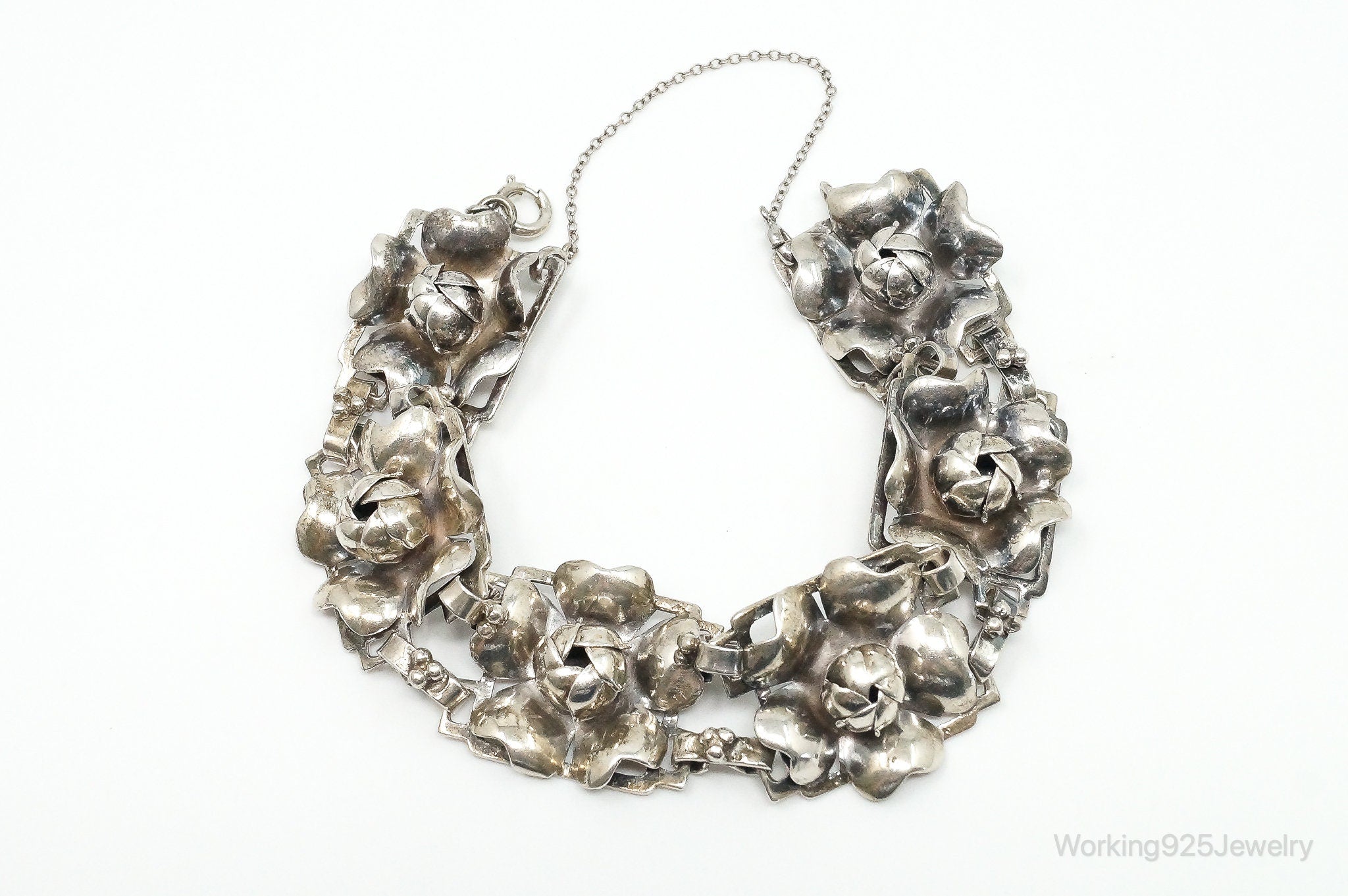RARE 1940s Designer HOBE Flower Panels Sterling Silver Bracelet | Jewelry > Bracelets | Wiccan Center