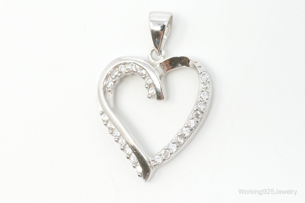 Vintage Open Heart Cubic Zirconia Accented Sterling Silver Pendant | Jewelry > Necklaces > Pendants | Wiccan Center