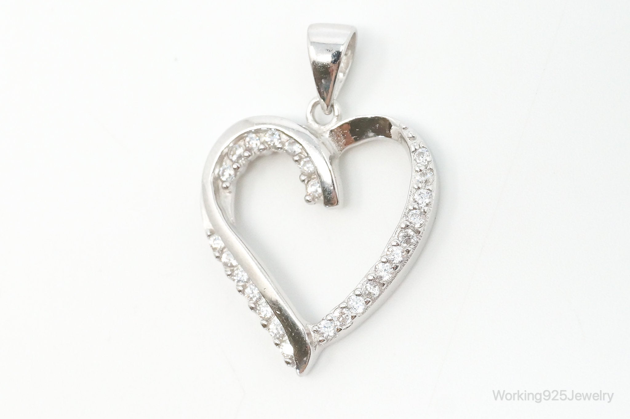 Vintage Open Heart Cubic Zirconia Accented Sterling Silver Pendant | Jewelry > Necklaces > Pendants | Wiccan Center