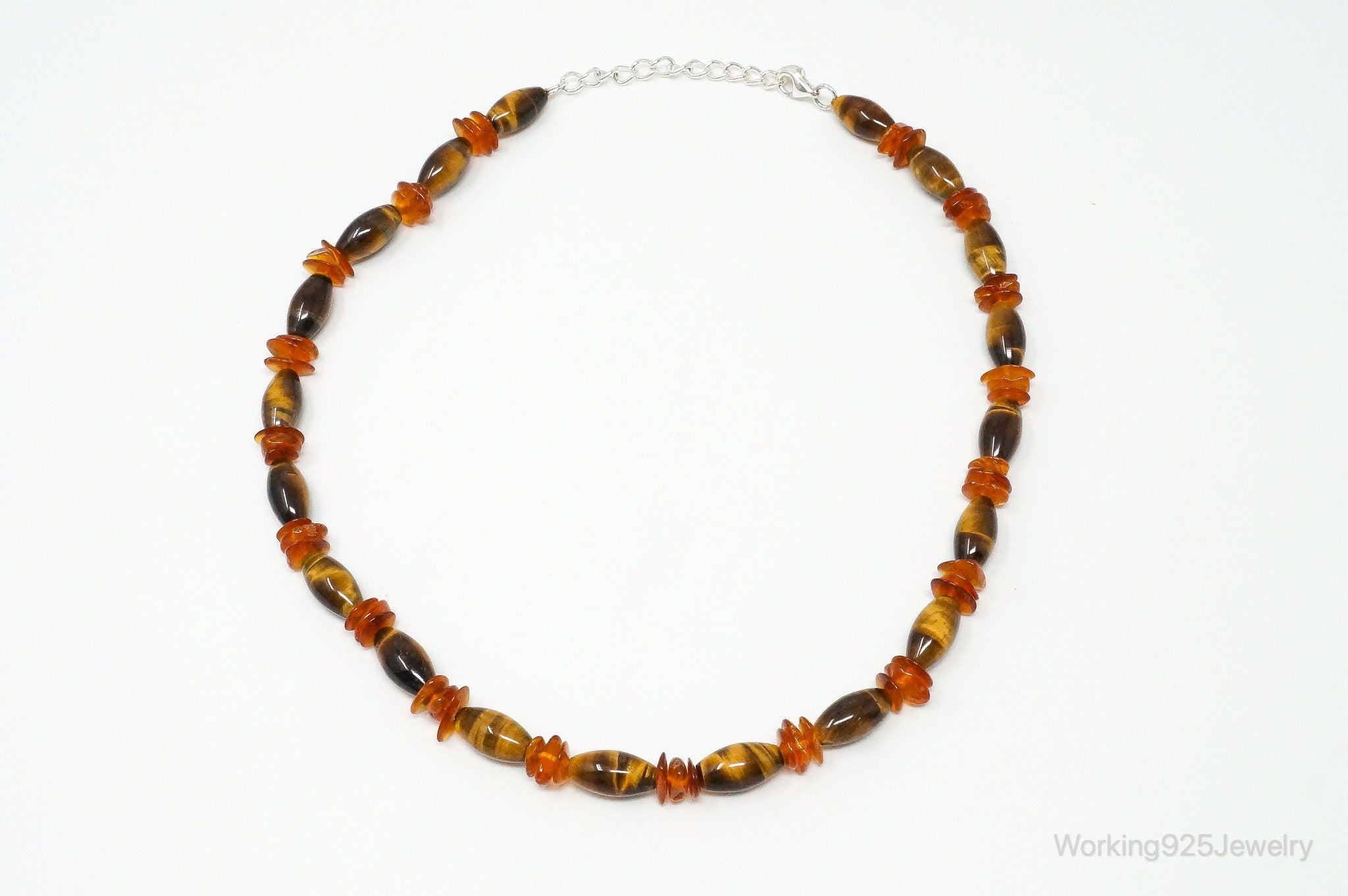 Vintage Designer GSJ Amber Tigers Eye Beads Sterling Silver Necklace | Jewelry > Necklaces > Pendants | Wiccan Center