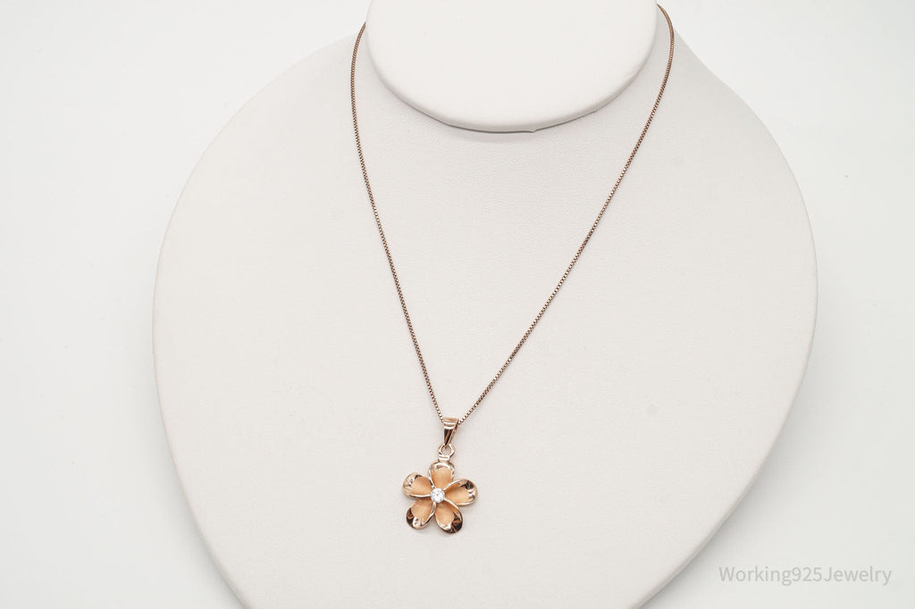 Vintage Cubic Zirconia Rose Gold Vermeil Sterling Silver Flower Necklace | Jewelry > Necklaces > Pendants | Wiccan Center
