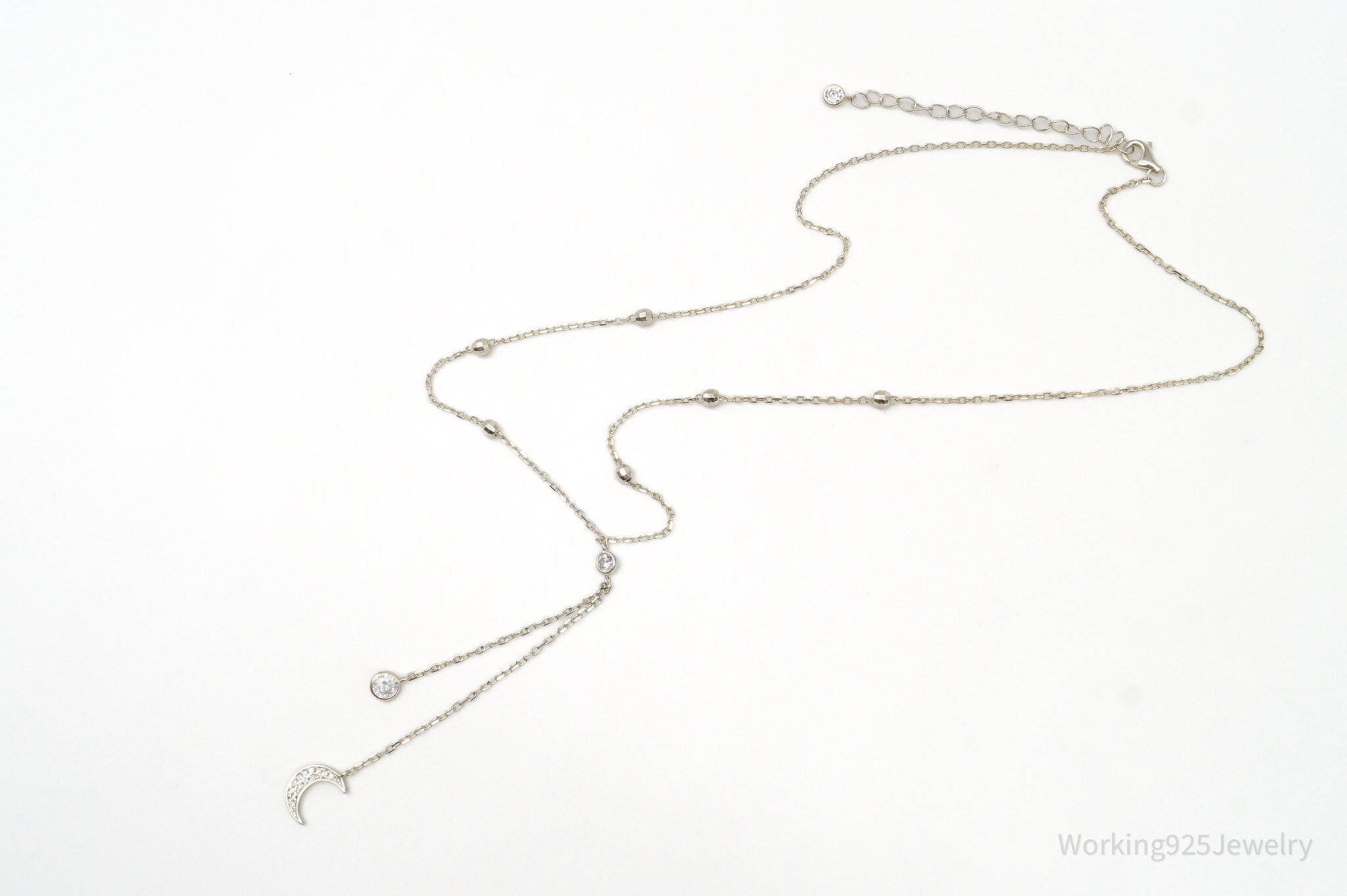 Vintage Cubic Zirconia Moon Charm Sterling Silver Necklace | Jewelry > Necklaces | Wiccan Center