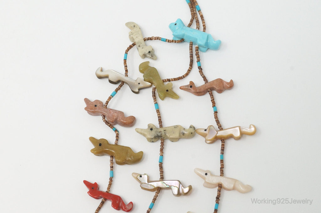 VTG Native America Fox Fetish Carved Multi Gem Sterling Silver Necklace | Jewelry > Necklaces > Pendants | Wiccan Center