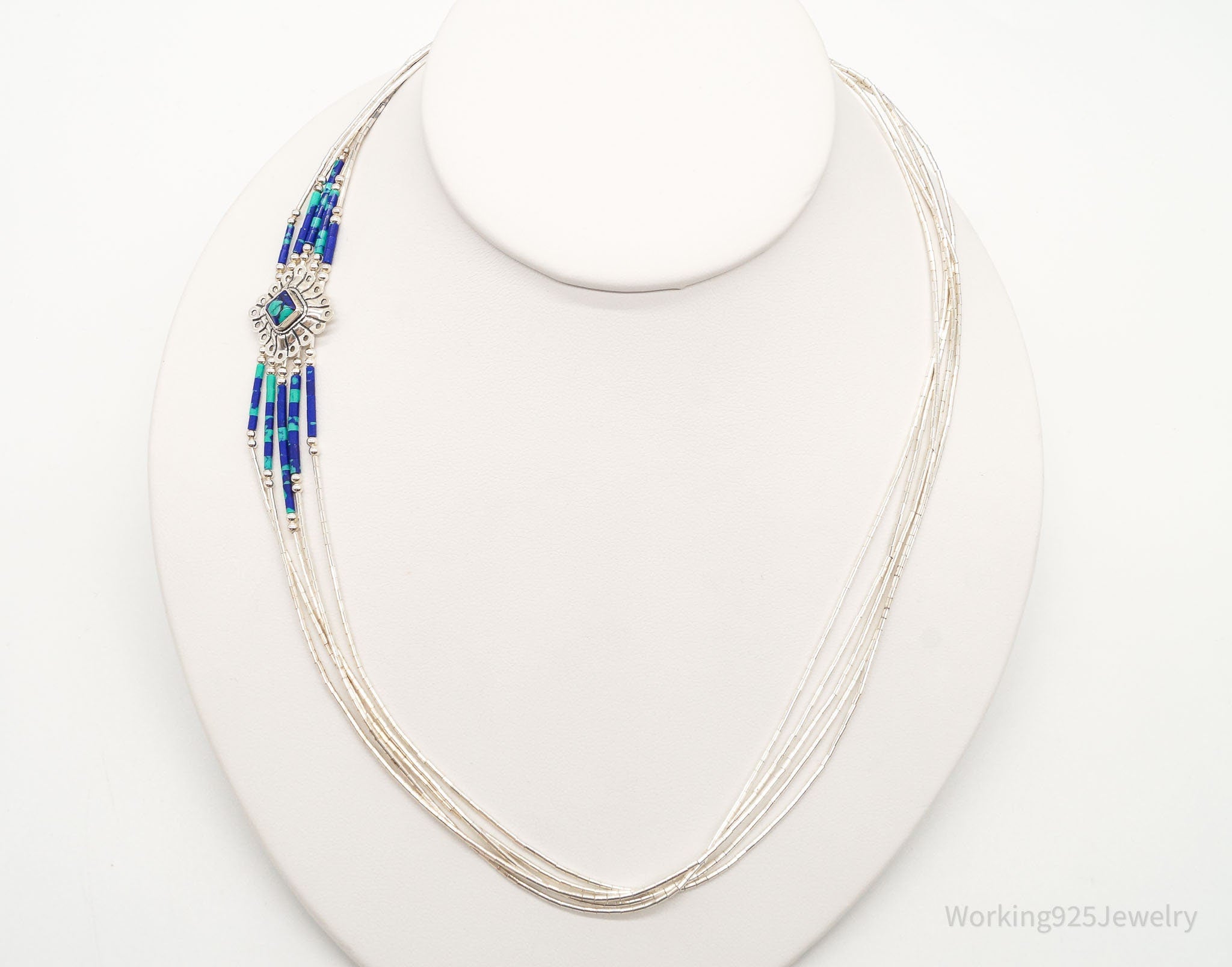 Vintage Native American Azurite Bead Concho Sterling Silver Chain Necklace | Jewelry > Necklaces | Wiccan Center