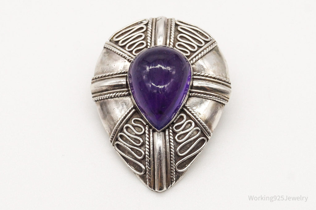 Vintage Amethyst Bali Sterling Silver Brooch Pin Pendant | Jewelry > Necklaces > Pendants | Wiccan Center