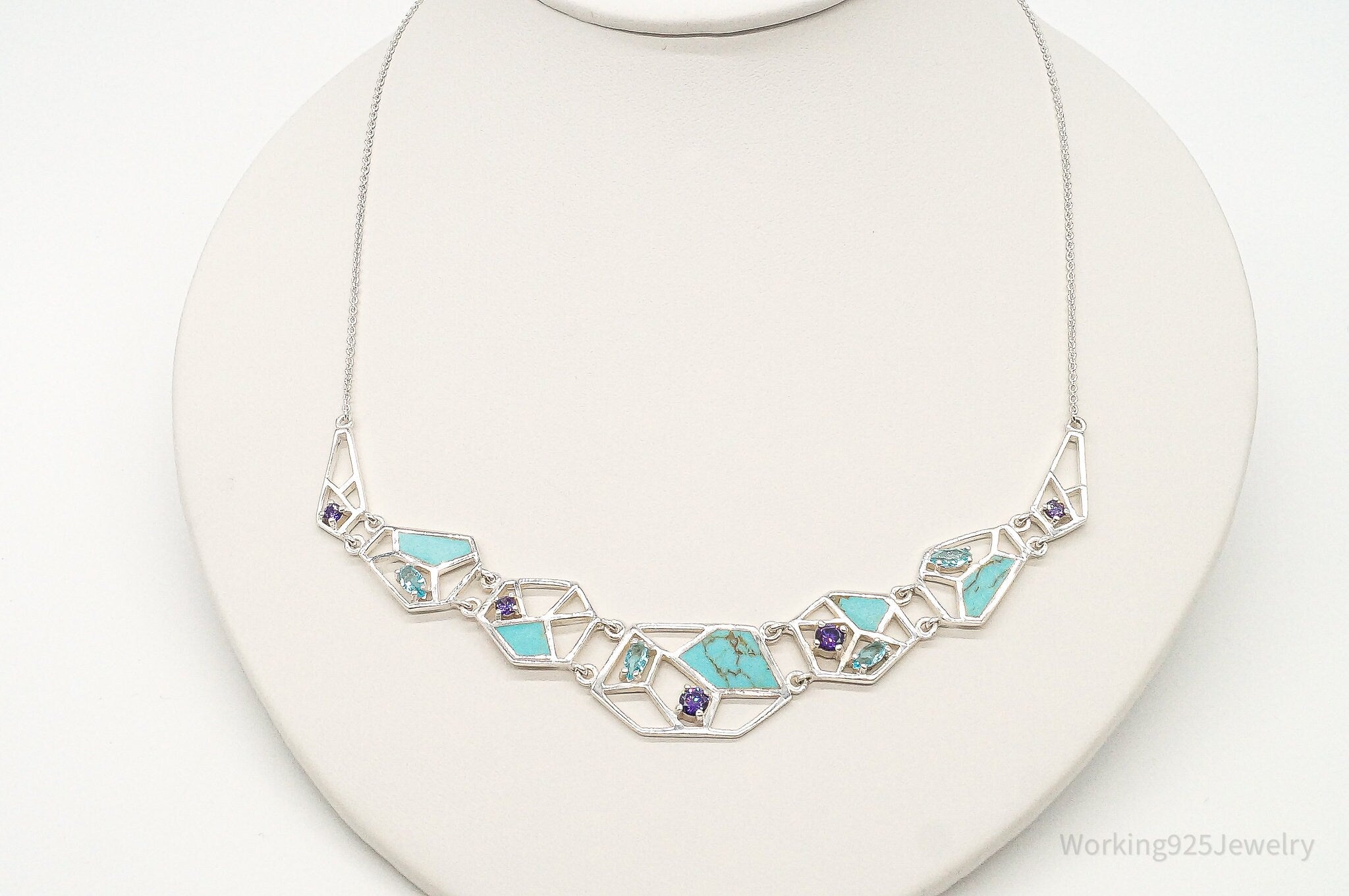 Amethyst Blue Topaz Turquoise Modernist Sterling Silver Necklace | Jewelry > Necklaces > Pendants | Wiccan Center