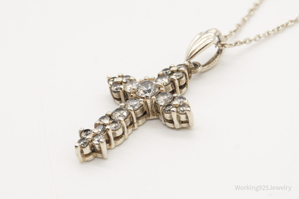 Vintage Cubic Zirconia Cross Sterling Silver Chain Necklace | Jewelry > Necklaces > Pendants | Wiccan Center