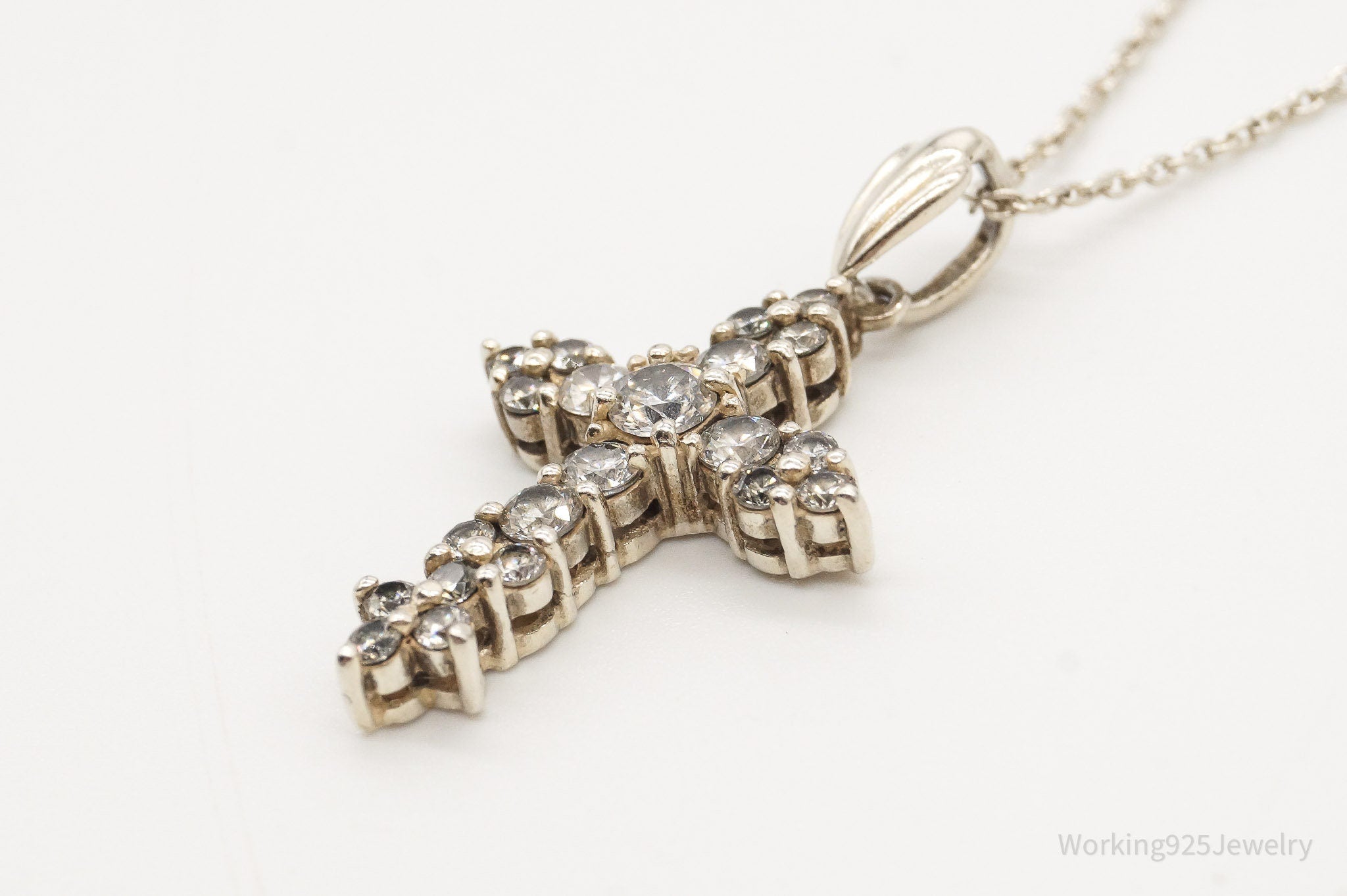 Vintage Cubic Zirconia Cross Sterling Silver Chain Necklace | Jewelry > Necklaces > Pendants | Wiccan Center