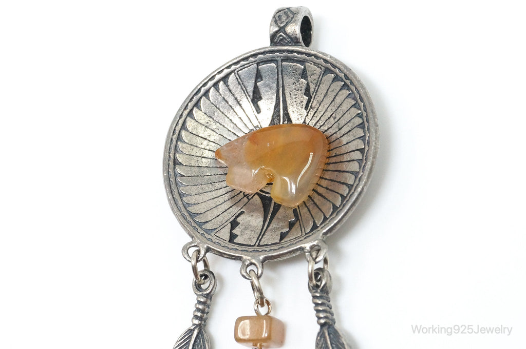 Large Vintage Native American Orange Agate Bear Sterling Silver Pendant | Jewelry > Necklaces > Pendants | Wiccan Center