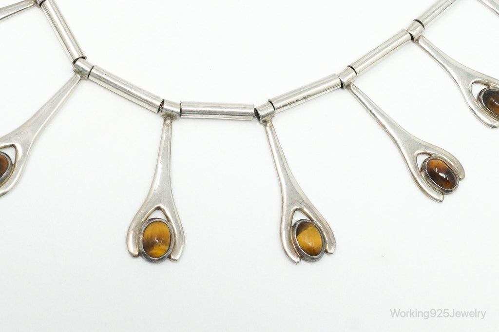 Vintage Taxco Mexico Designer VSA Tigers Eye Modernist Sterling Silver Necklace | Jewelry > Necklaces > Pendants | Wiccan Center