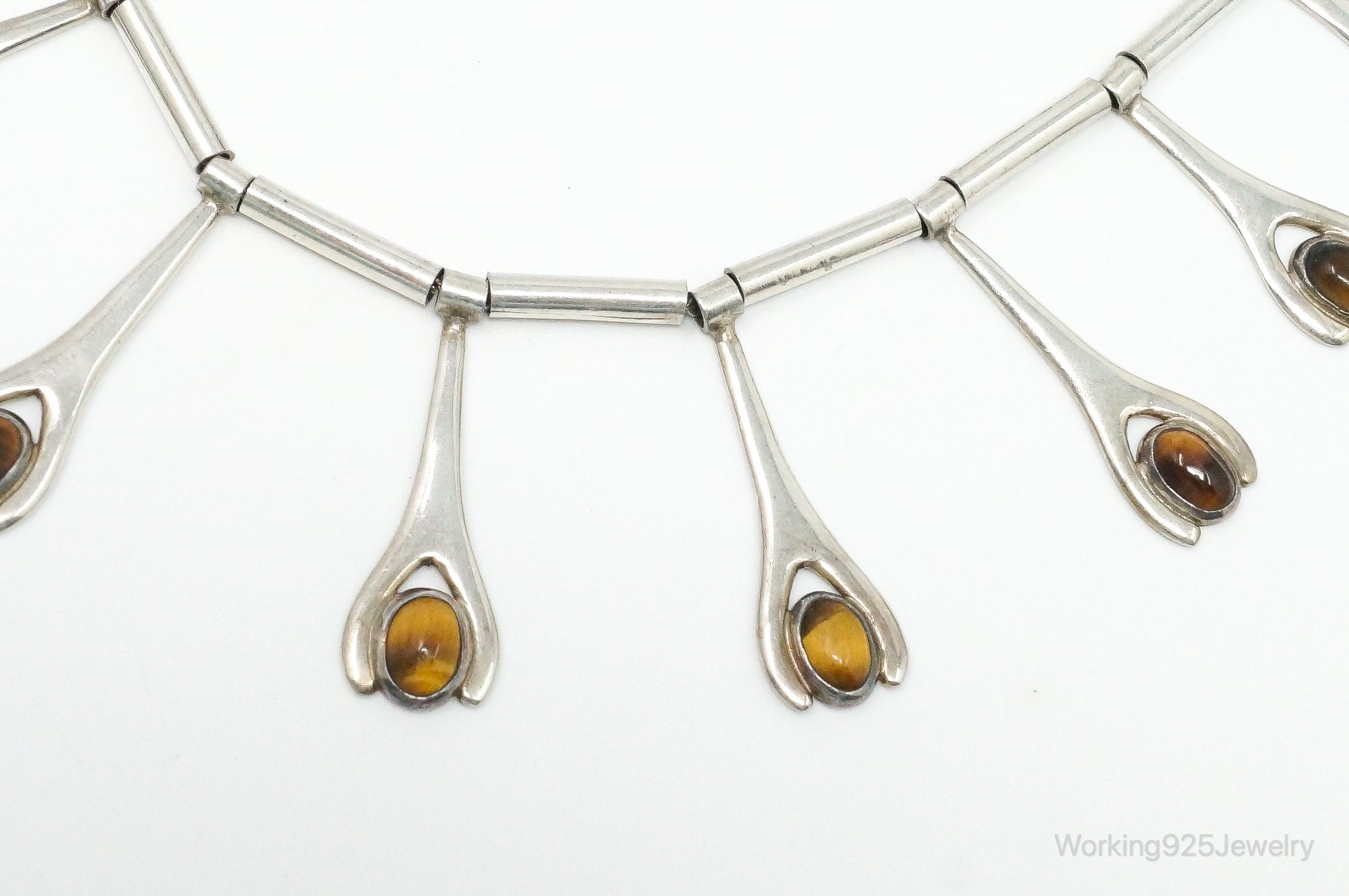 Vintage Taxco Mexico Designer VSA Tigers Eye Modernist Sterling Silver Necklace | Jewelry > Necklaces > Pendants | Wiccan Center
