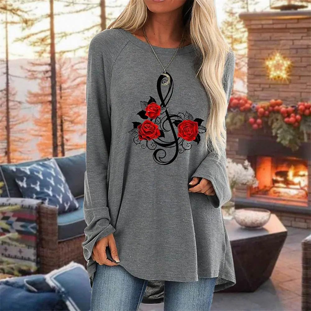 3D Rose Women's Round Neck T-Shirt | Plus Size Shirts | Wiccan Center