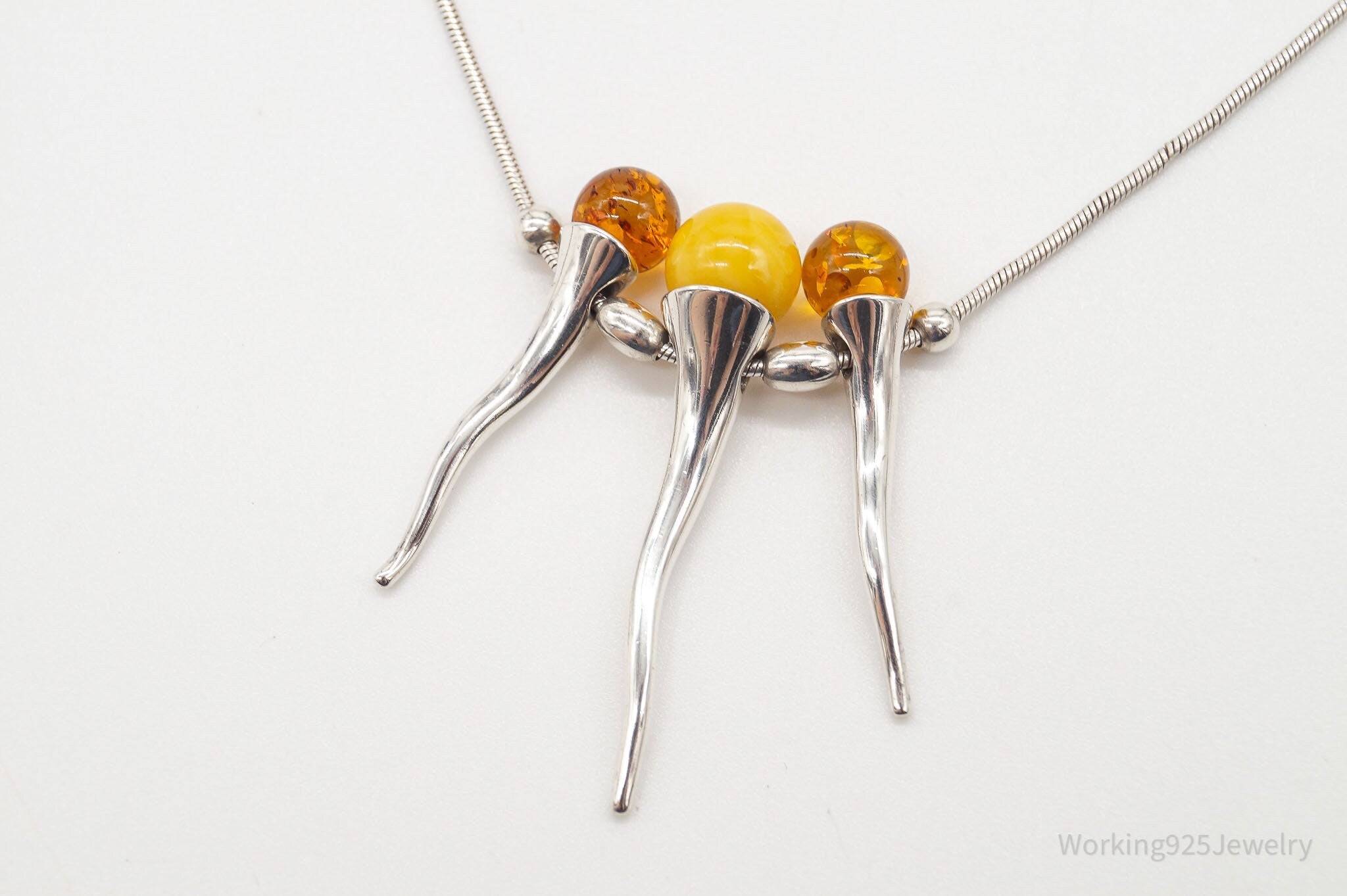 Vintage Gdansk Poland Multi Type Amber Modernist Sterling Silver Necklace | Jewelry > Necklaces > Pendants | Wiccan Center