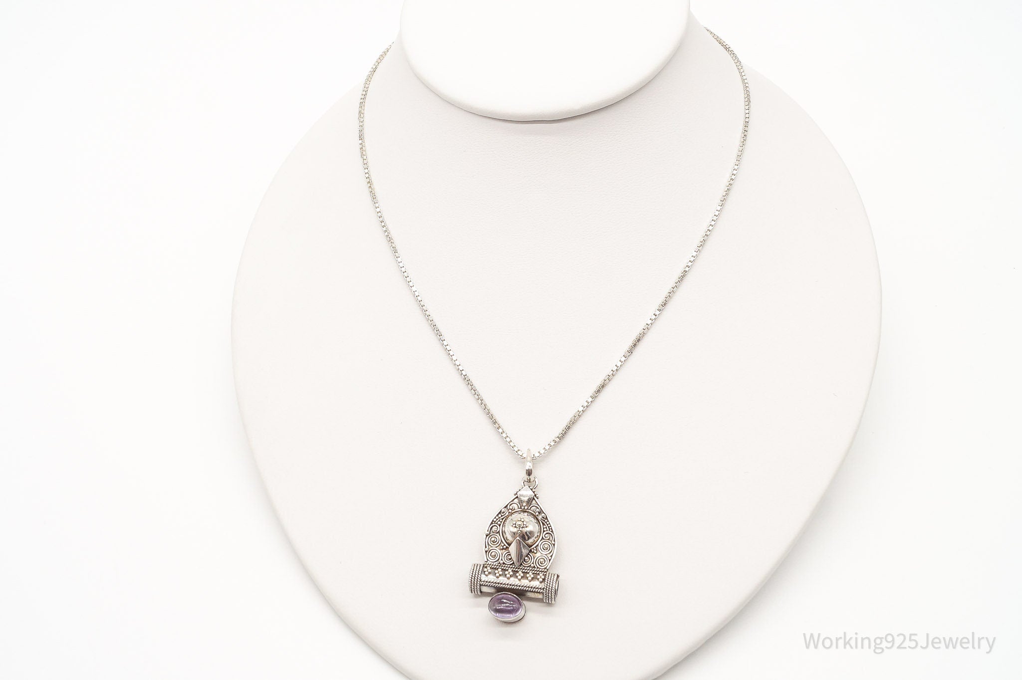 Vintage Amethyst Bali Style Filigree Sterling Silver Necklace | Jewelry > Necklaces > Pendants | Wiccan Center