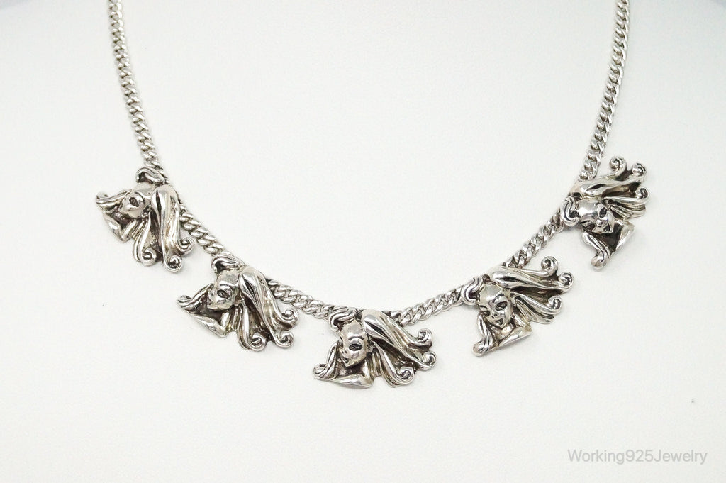 Vintage Ladies Flowing Hair Modernist Sterling Silver Chain Necklace | Jewelry > Necklaces > Pendants | Wiccan Center