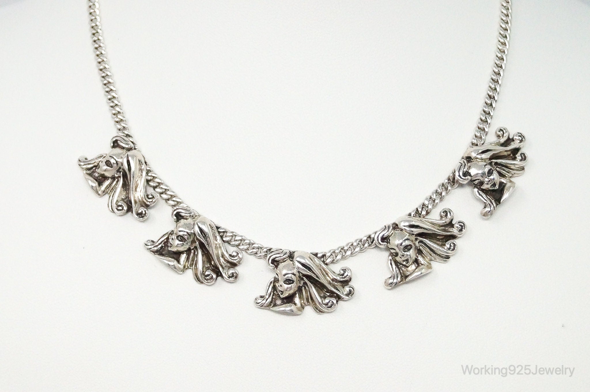 Vintage Ladies Flowing Hair Modernist Sterling Silver Chain Necklace | Jewelry > Necklaces > Pendants | Wiccan Center