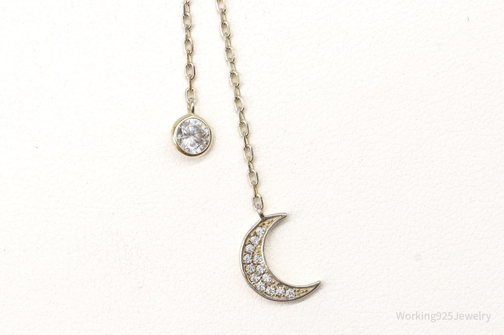 Vintage Cubic Zirconia Moon Charm Sterling Silver Necklace | Jewelry > Necklaces | Wiccan Center
