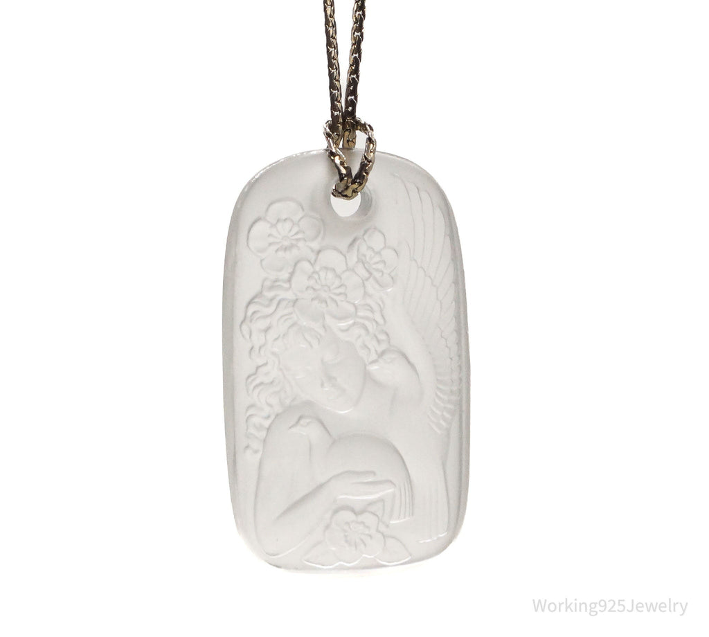 Vintage Designer Bergere Angel Cherub Glass Cameo Gold Tone Necklace | Jewelry > Necklaces > Pendants | Wiccan Center