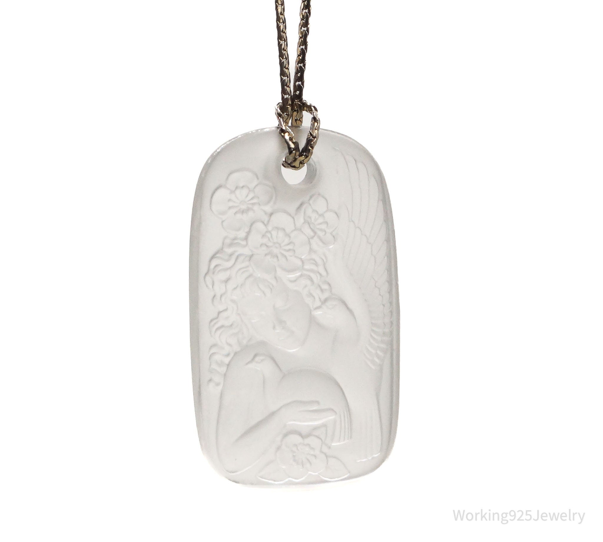 Vintage Designer Bergere Angel Cherub Glass Cameo Gold Tone Necklace | Jewelry > Necklaces > Pendants | Wiccan Center