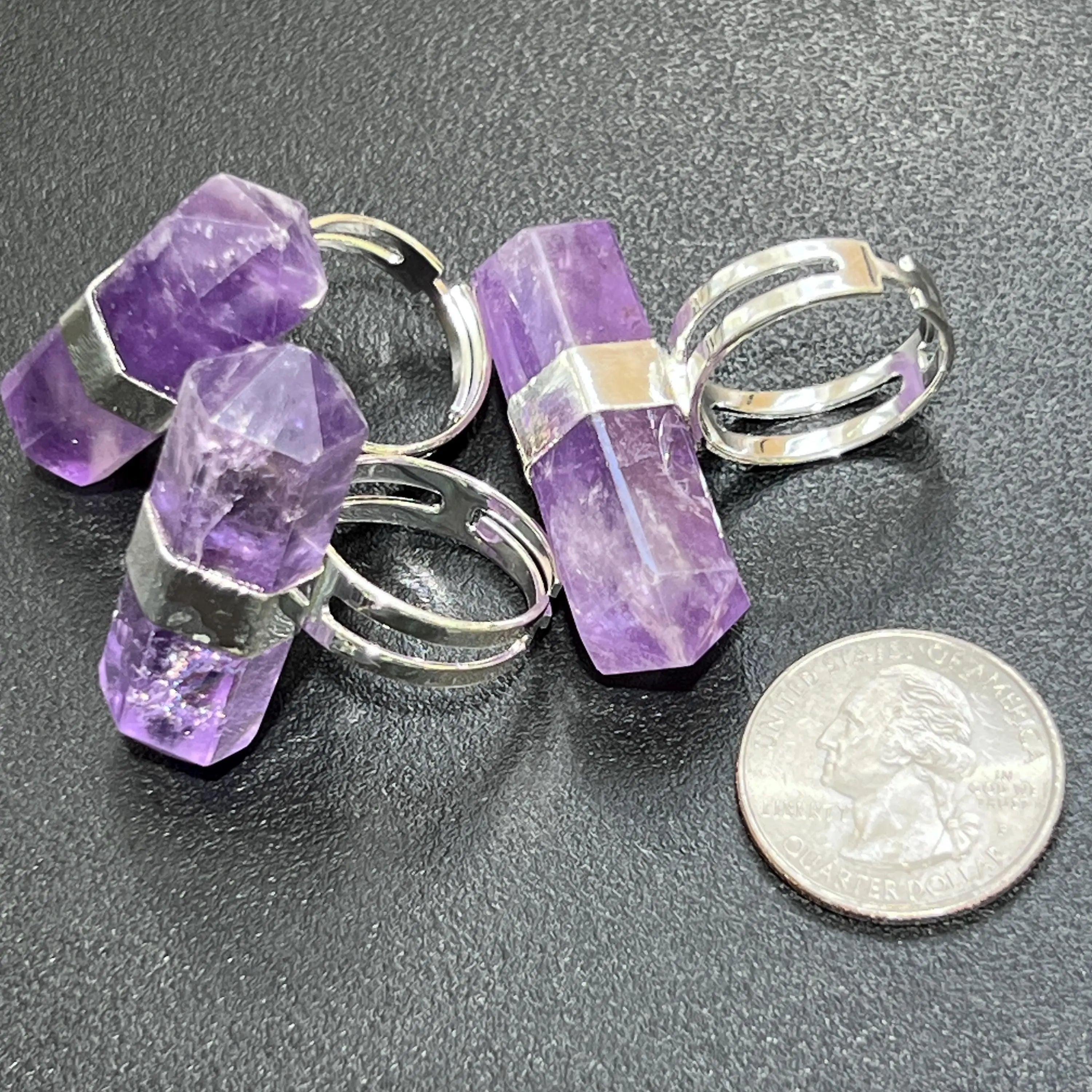 Amethyst Crystal Point Adjustable Ring (Silver Plated) Costume Jewelry Supply | Jewelry > Bracelets > Cuff Bracelets | Wiccan Center