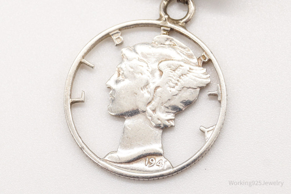 Vintage 1941 Mercury Dime Coin Cut Out Pendant Silver Necklace | Jewelry > Necklaces > Pendants | Wiccan Center
