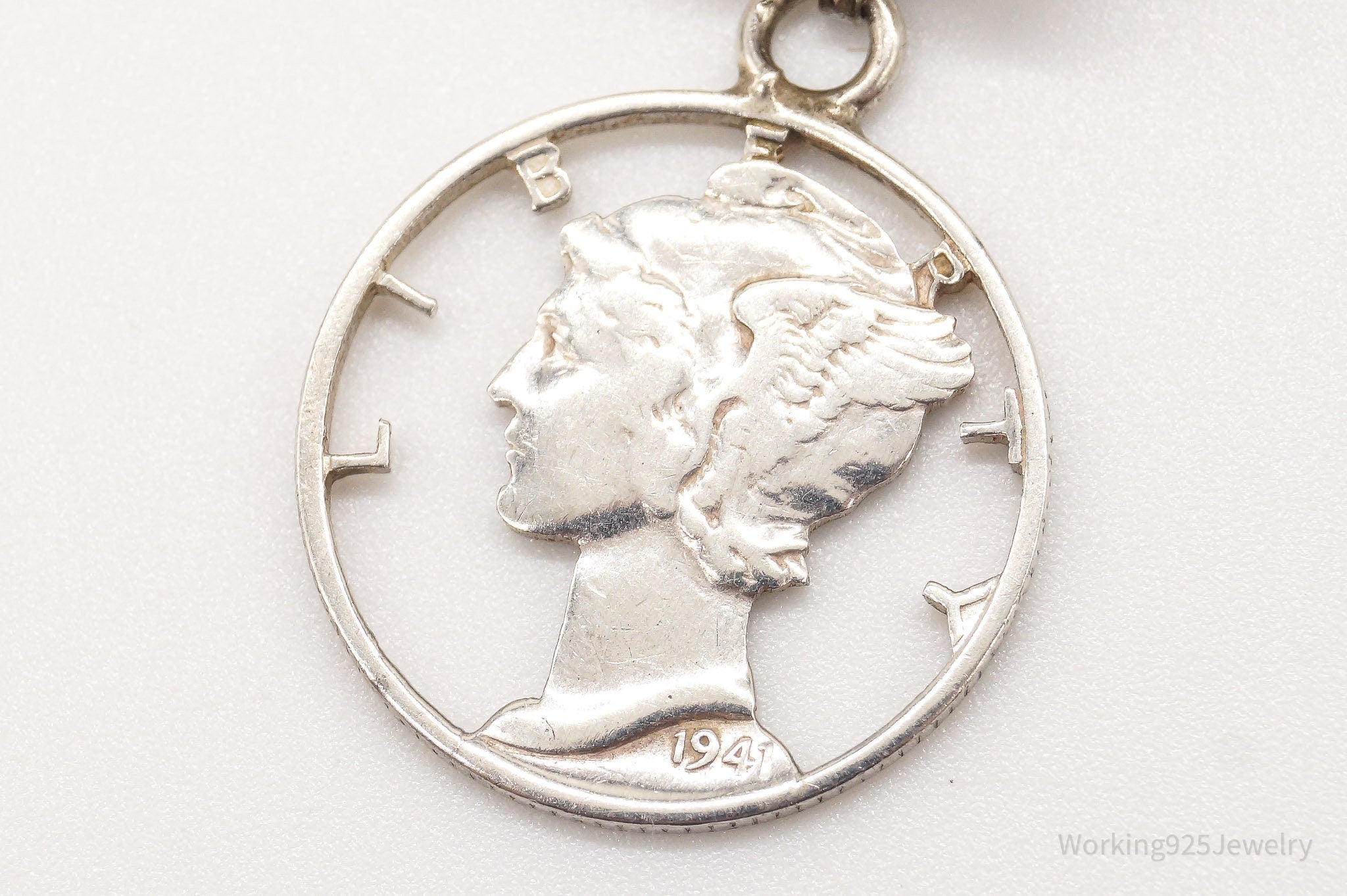 Vintage 1941 Mercury Dime Coin Cut Out Pendant Silver Necklace | Jewelry > Necklaces > Pendants | Wiccan Center