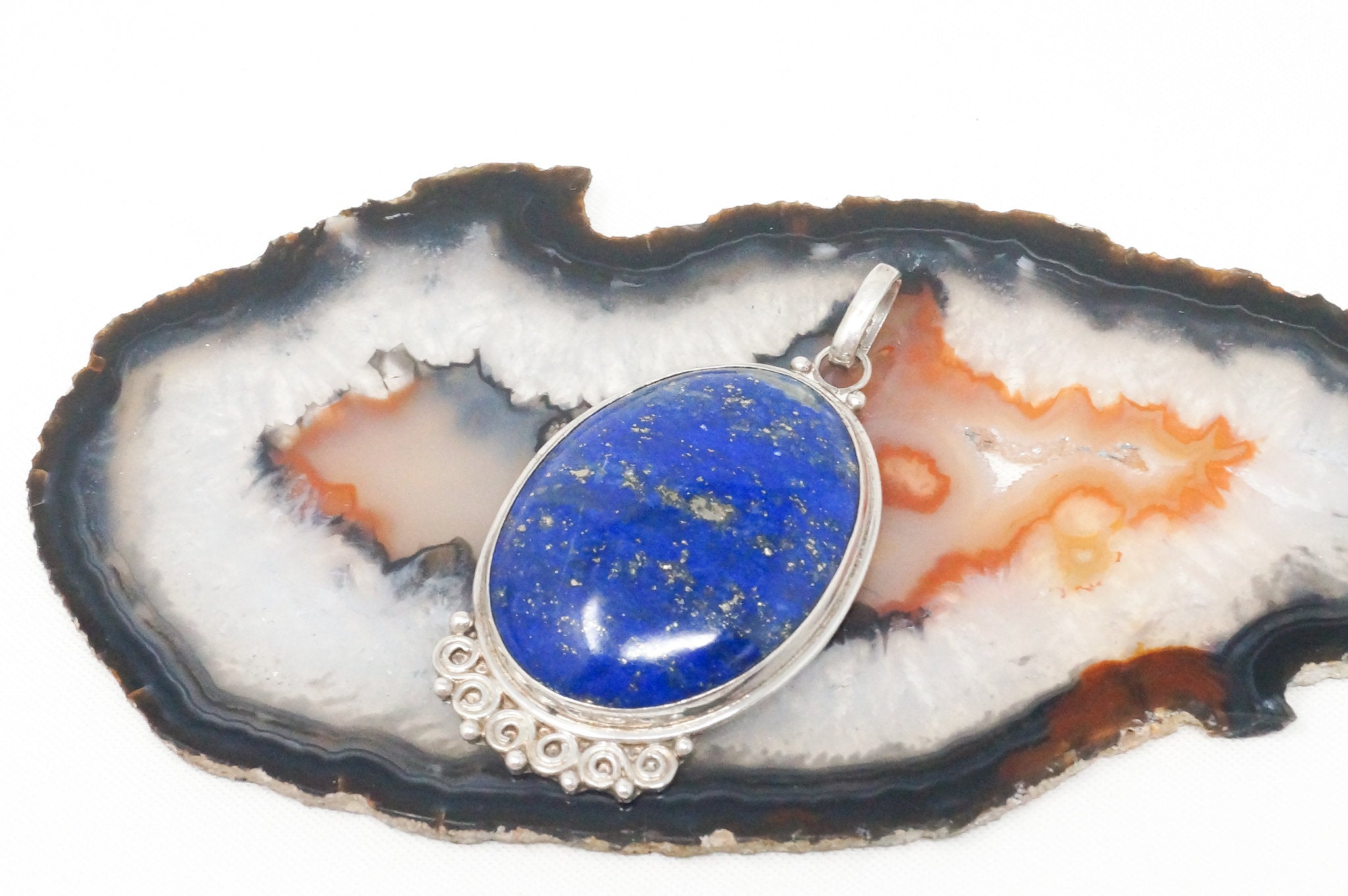 Vintage Large Handmade Lapis Lazuli Sterling Silver Necklace Pendant | Jewelry > Necklaces > Pendants | Wiccan Center