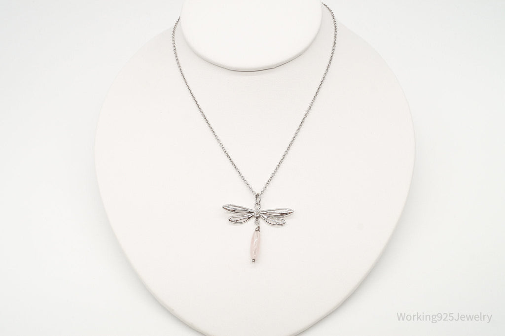 Rose Quartz Dragonfly Sterling Silver Necklace | Jewelry > Necklaces > Pendants | Wiccan Center