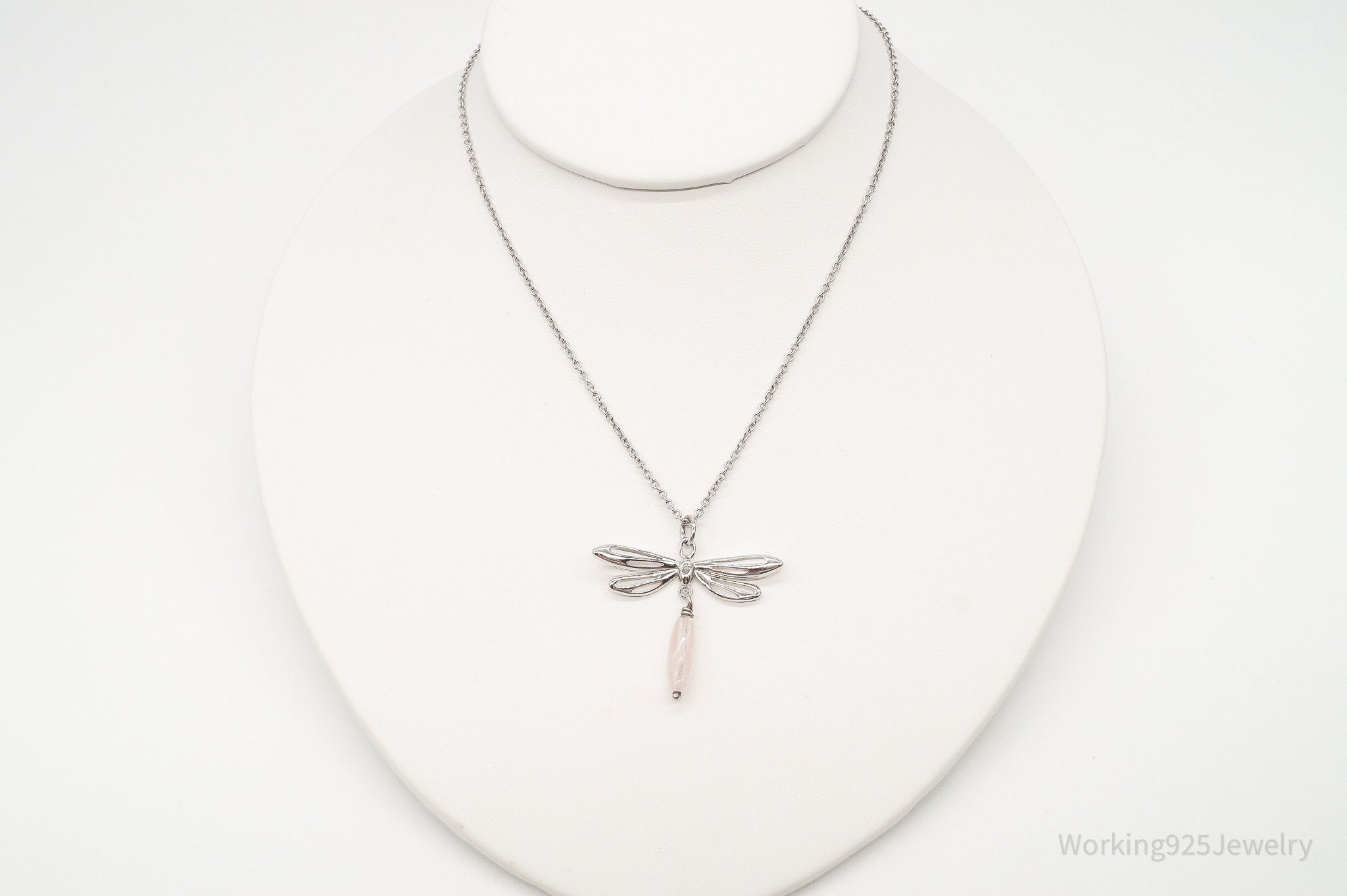 Rose Quartz Dragonfly Sterling Silver Necklace | Jewelry > Necklaces > Pendants | Wiccan Center