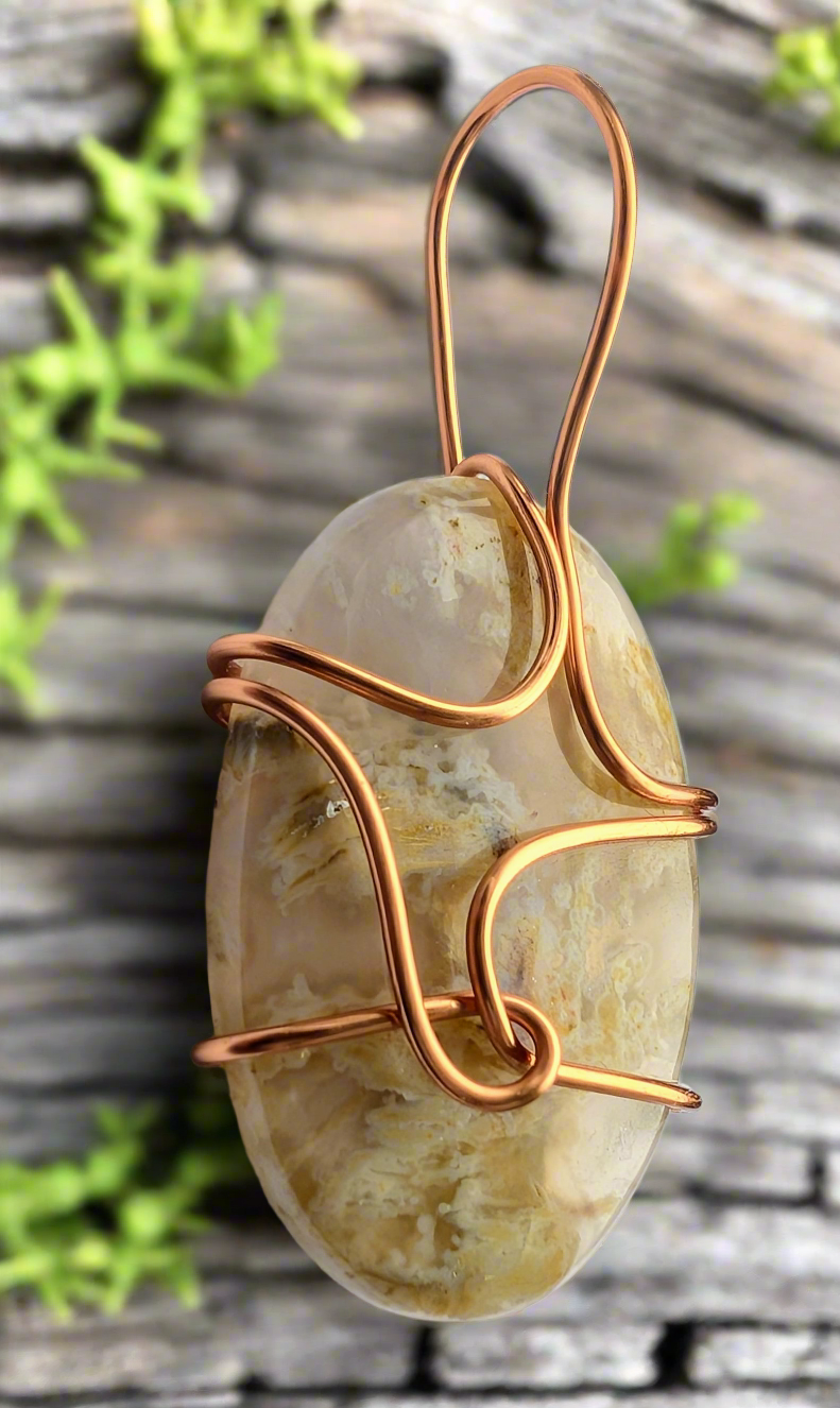 Plated Moss Agate Pendant Necklace | Cabachon | Wiccan Center