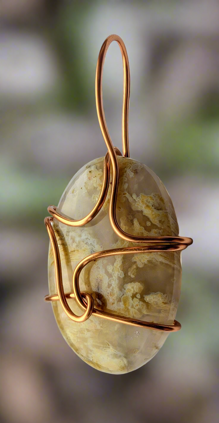 Plated Moss Agate Pendant Necklace | Cabachon | Wiccan Center