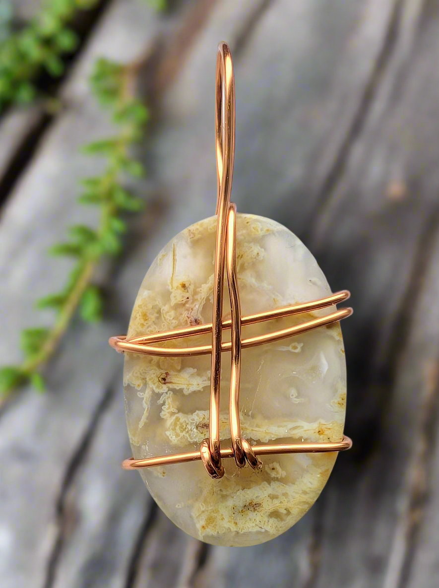 Plated Moss Agate Pendant Necklace | Cabachon | Wiccan Center