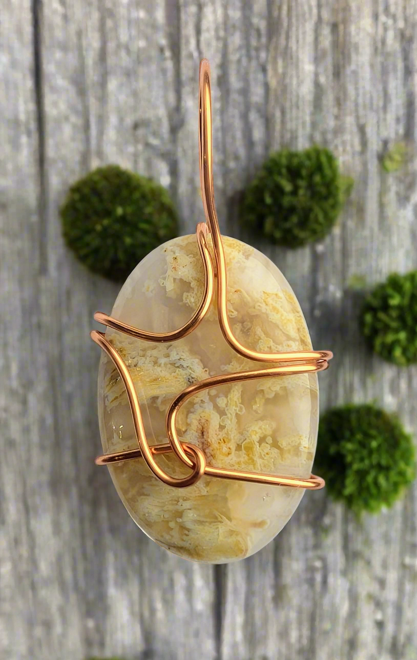 Plated Moss Agate Pendant Necklace | Cabachon | Wiccan Center